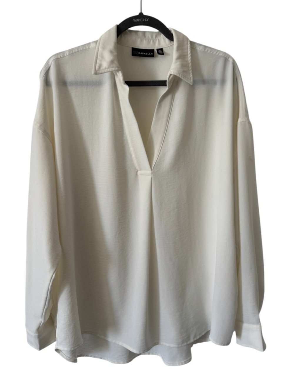 Rafaella Ivory Collared V-Neck Blouse Long Sleeve Lightweight Top XL